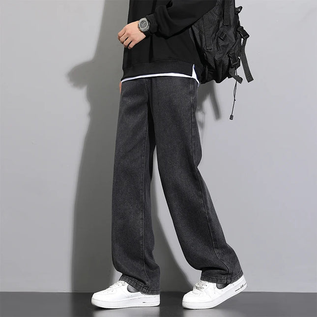 Korean style Men's Classic Wide-Leg Straight Denim Jeans