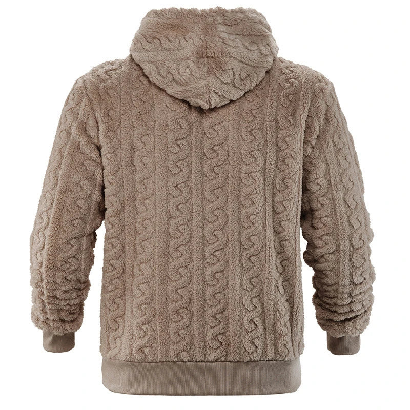Men's Vintage Jacquard Textured Fleece Hoodie with Hood