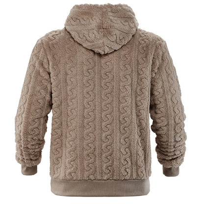 Men's Vintage Jacquard Textured Fleece Hoodie with Hood