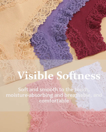 Set of 3 Women's Cotton Lace Panties - Floral Print & Trendy Patchwork Briefs