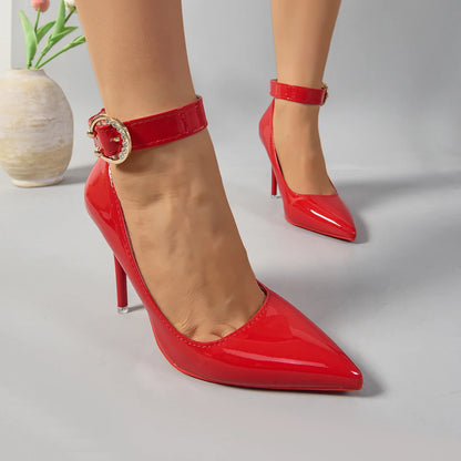 Aphixta Women's Metal Belt Buckle Strap - 10cm Stiletto Heel Shoes for Women