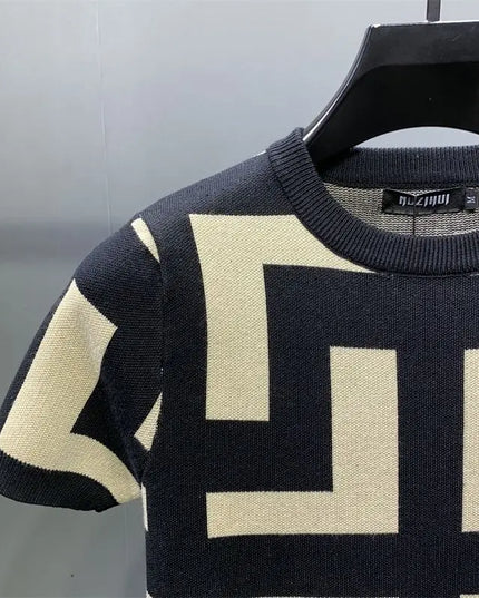 Men's Luxurious Knitted Short Sleeve T-Shirt - Slim Fit - Various Colors