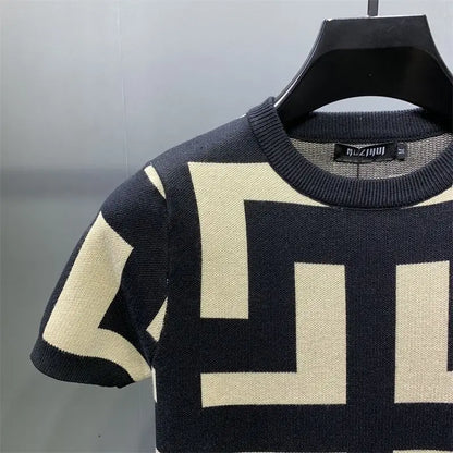 Men's Luxurious Knitted Short Sleeve T-Shirt - Slim Fit - Various Colors