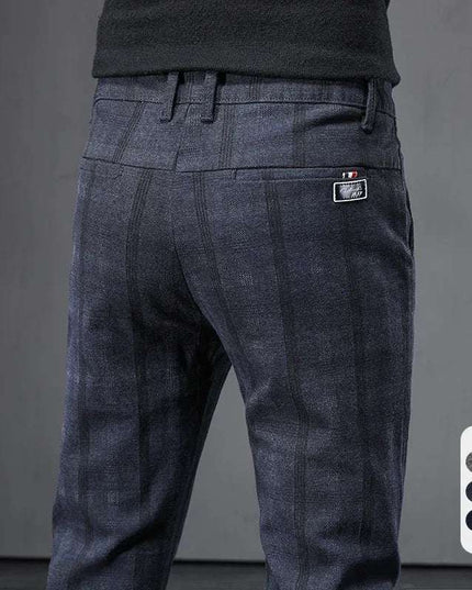 Men's Slim Fit Elastic Waist Brushed Plaid Pants