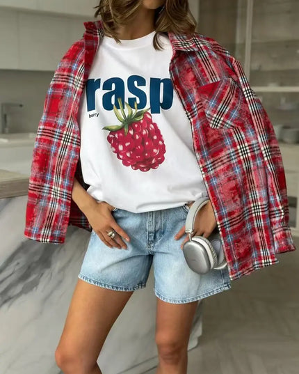 Women's Casual Loose Fit Pure Cotton Rasp Print T-Shirt