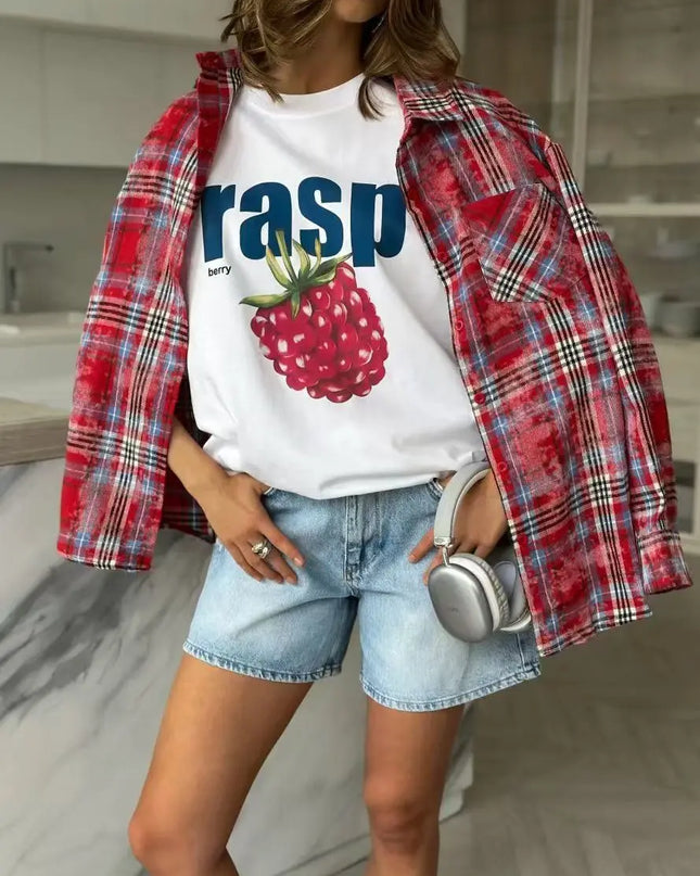 Women's Casual Loose Fit Pure Cotton Rasp Print T-Shirt