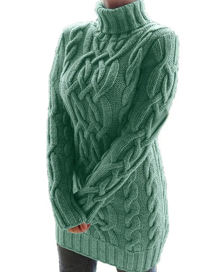 Women's Thick Turtleneck Sweater Dress - Long Sleeve Knitted Dress for Women
