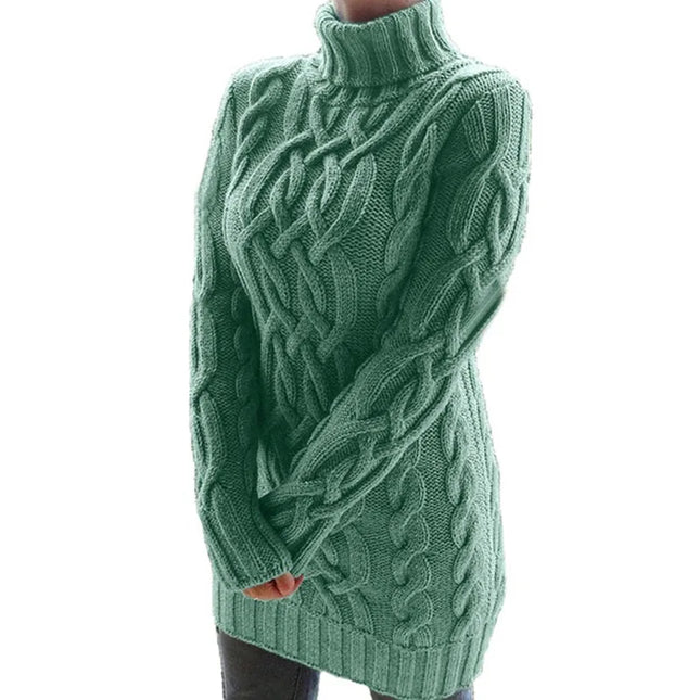 Women's Thick Turtleneck Sweater Dress - Long Sleeve Knitted Dress for Women