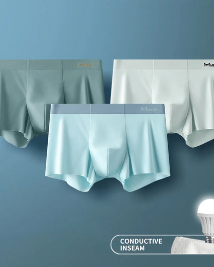MIIOW Men's Ice Silk Boxer Briefs - 3 Pack Seamless Cut Hem Underwear