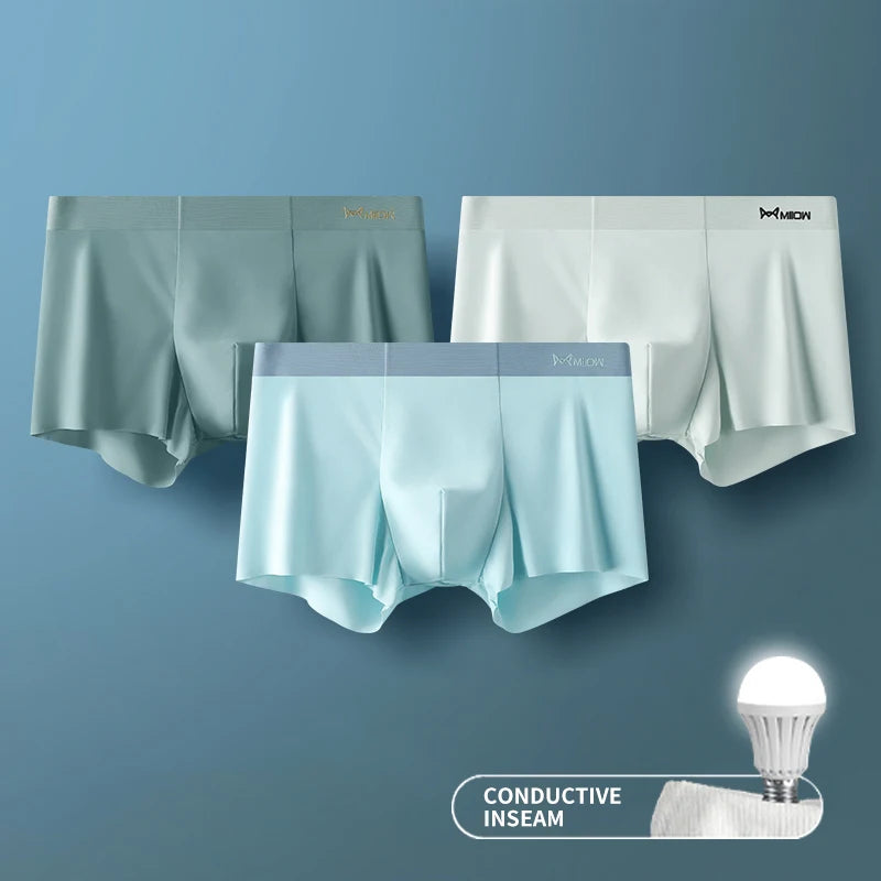 MIIOW Men's Ice Silk Boxer Briefs - 3 Pack Seamless Cut Hem Underwear