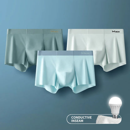 MIIOW Men's Ice Silk Boxer Briefs - 3 Pack Seamless Cut Hem Underwear