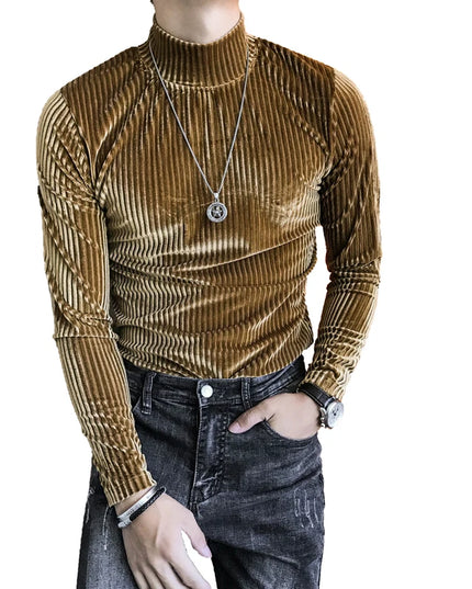 Men's Slim Fit Long Sleeve Stripe Sweater with Half Turtleneck