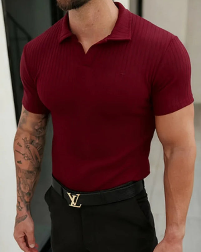Men's Slim Fit Ribbed Knit Polo T-Shirt