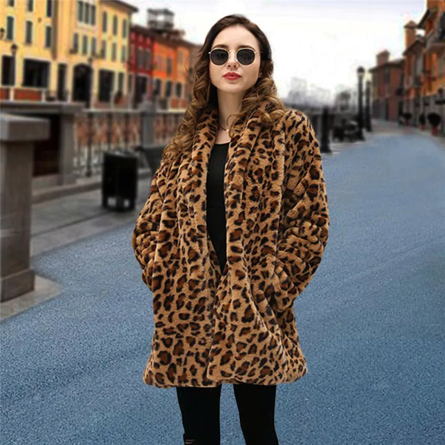 Women's Leopard Print Faux Fur Jacket