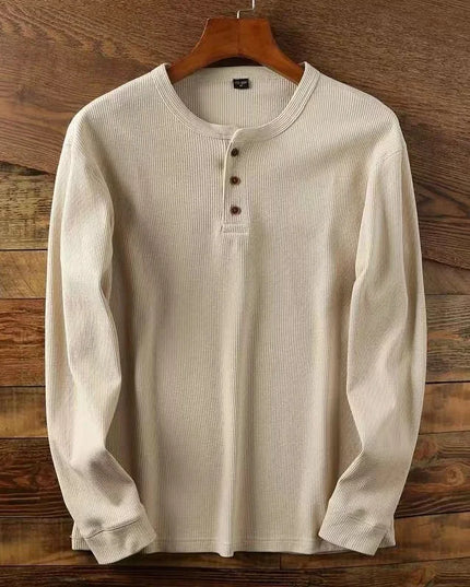 Slim Fit Men's Henley Long Sleeve Shirt – Breathable Cotton, Half Button Design