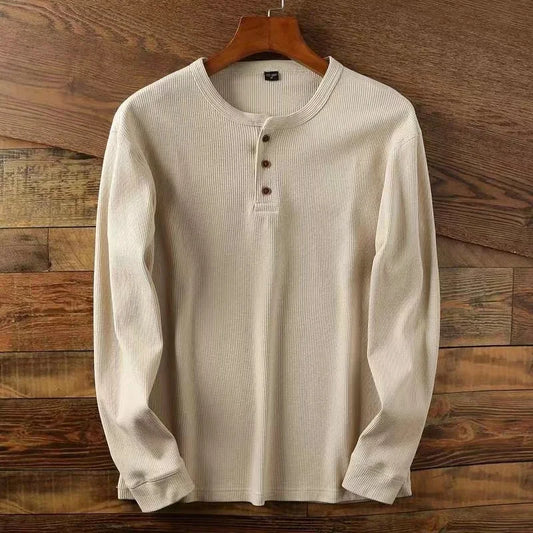 Slim Fit Men's Henley Long Sleeve Shirt – Breathable Cotton, Half Button Design