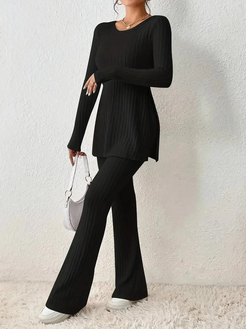 Women's Casual Two-Piece Knit Sweater and Elastic Waist Pants Set