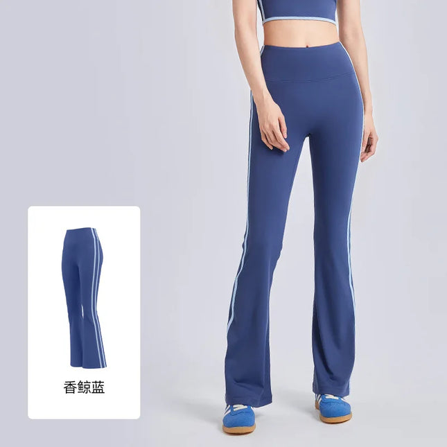 High-Waisted Flared Pants with Stripes, Elastic Fit, and Hip-Lifting Design for Women