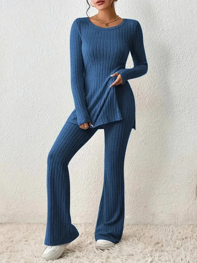 Women's Casual Two-Piece Knit Sweater and Elastic Waist Pants Set