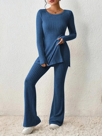 Women's Casual Two-Piece Knit Sweater and Elastic Waist Pants Set