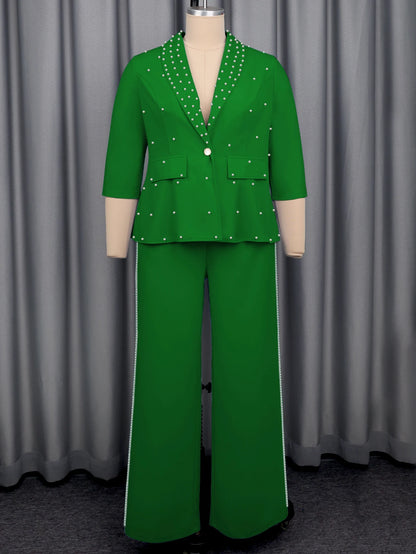 Elegant Women's Two-Piece Blazer and High-Waist Pants Set