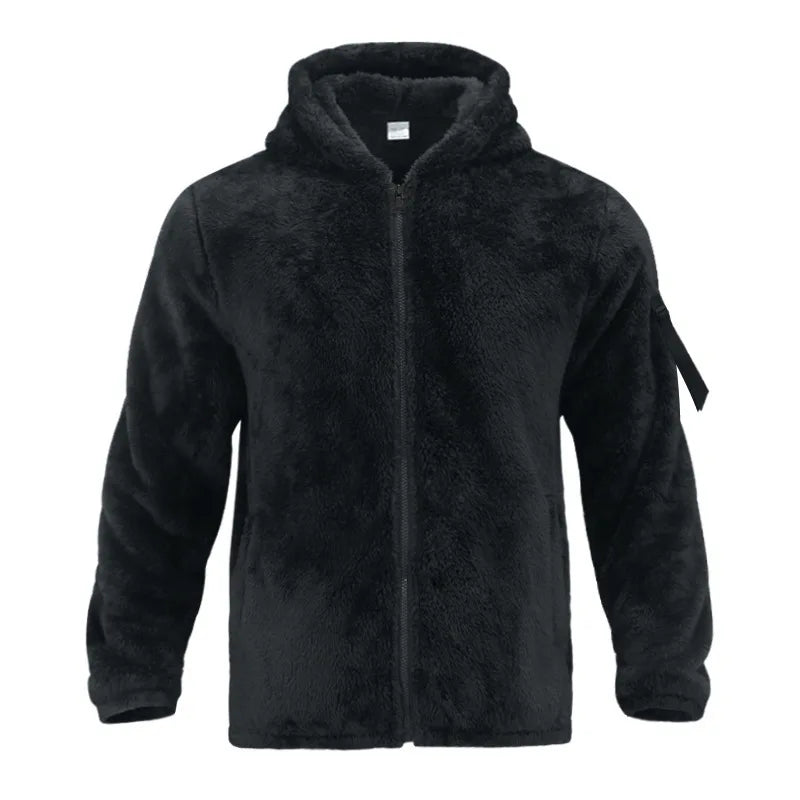 Men's Warm Plush Hooded Cardigan - Long Sleeve