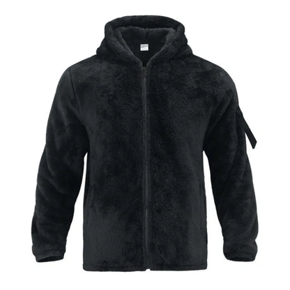 Men's Warm Plush Hooded Cardigan - Long Sleeve
