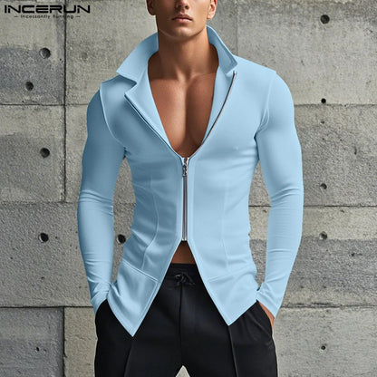 INCERUN Men's  slim fit Zipper stand collar sweater