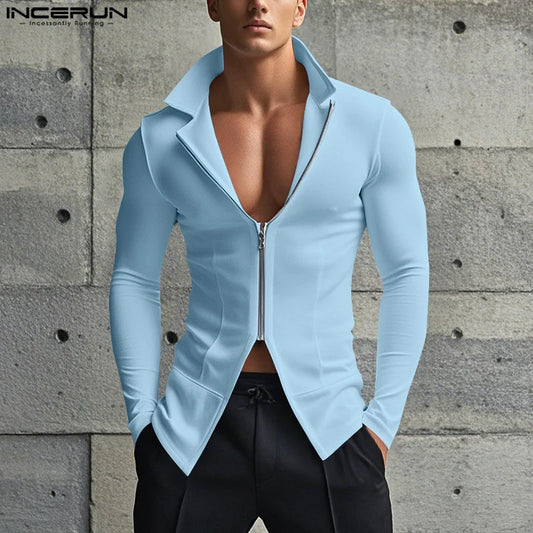 INCERUN Men's  slim fit Zipper stand collar sweater