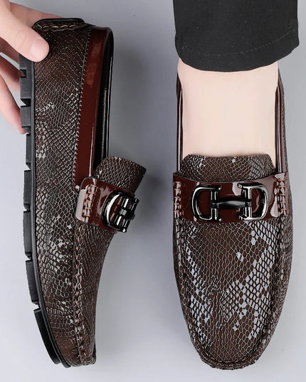 Men's Luxury Cowhide Loafers With Buckle Decoration