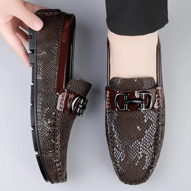 Men's Luxury Cowhide Loafers With Buckle Decoration