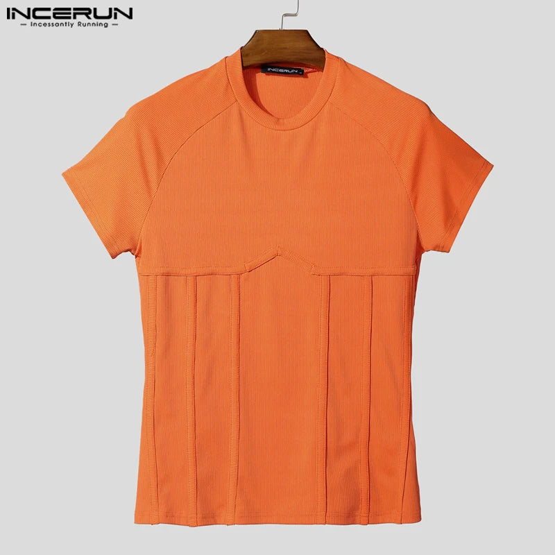 Incerun Men's O-Neck Knitted Slim Fit T-Shirt – Stylish Casual Short Sleeve Tee for Men