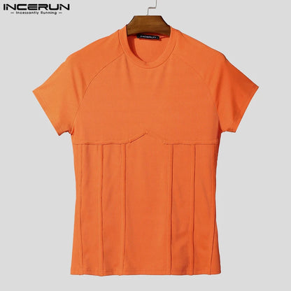 Incerun Men's O-Neck Knitted Slim Fit T-Shirt – Stylish Casual Short Sleeve Tee for Men