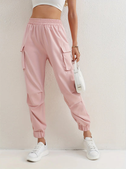 Women's Relaxed Fit Cargo Pants with Elastic Waist and Multiple Pockets