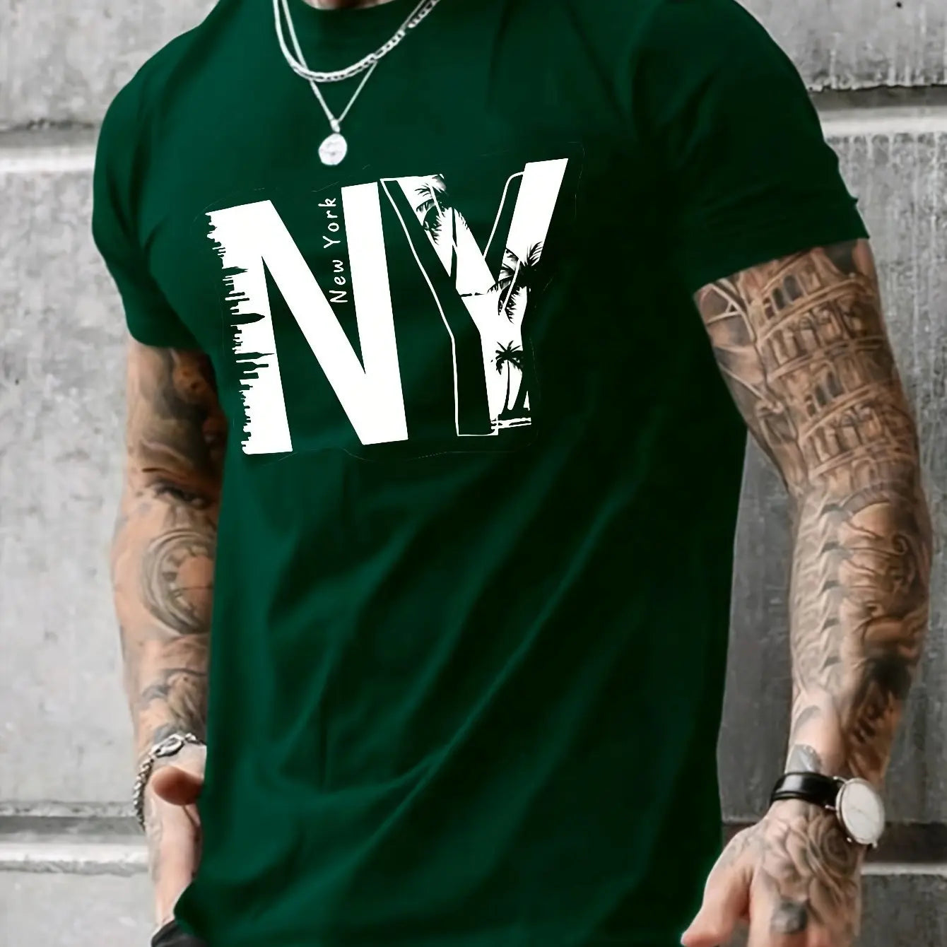 Men's 100% Cotton Casual T-Shirt with NY Letter Print