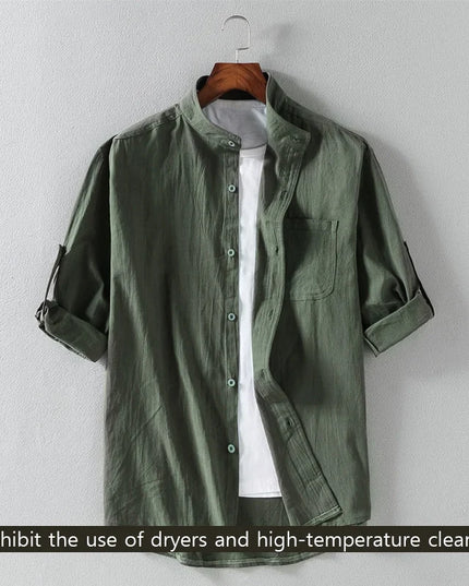 Men's Short-Sleeve Shirt with Stand Collar