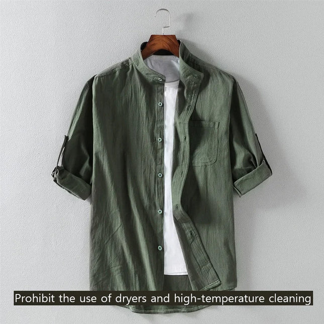 Men's Short-Sleeve Shirt with Stand Collar