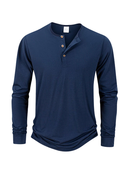 Men's Breathable Long Sleeve Button Henley Sweater