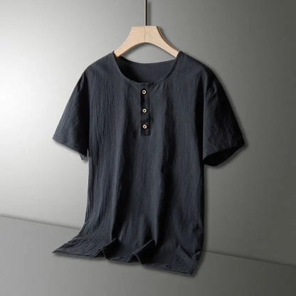 Men’s Two-Piece Button T-Shirt and Shorts Set - Relaxed Fit, Round Neck