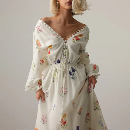 Women’s Backless Floral Maxi Dress – High Waist Boho Style for Effortless Elegance