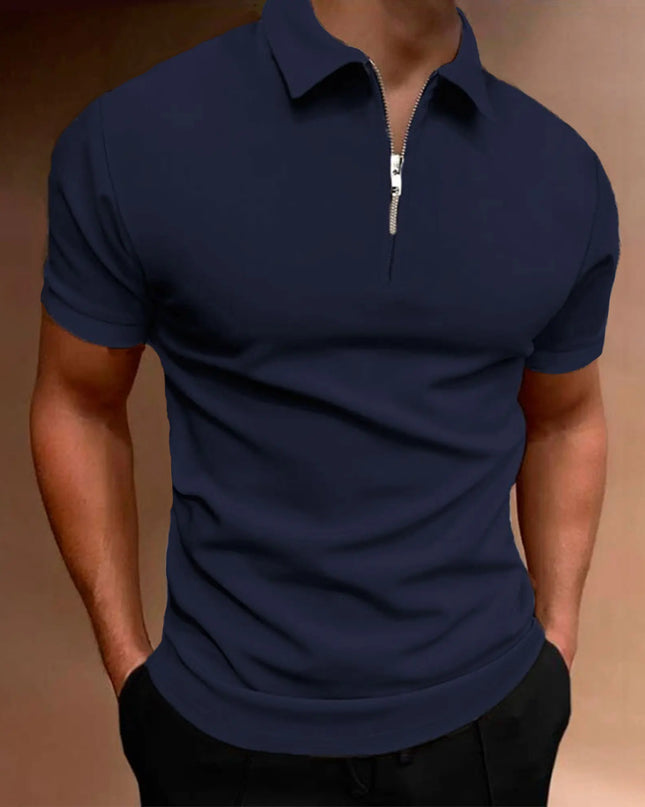 Men's Short-Sleeved Polo T-Shirt with Zipper