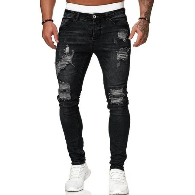 Men's Ripped Skinny Jeans - Casual Slim Fit Pencil Pants