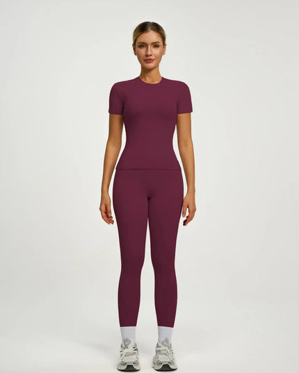 Women's  Short Sleeve Set with High-Waist Yoga Pants and T-Shirt Set