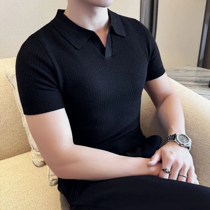 Men's Korean Style Slim Fit Polo Shirt – Thin Knit T-Shirt for Men