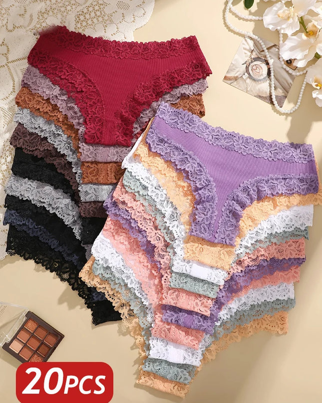 20-Pack Women's Cotton Brazilian Seamless Lace Thongs – Low Rise, Comfortable & Breathable Underwear