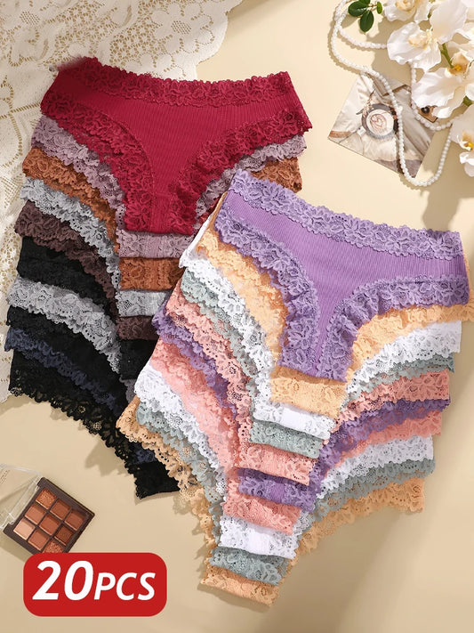 20-Pack Women's Cotton Brazilian Seamless Lace Thongs – Low Rise, Comfortable & Breathable Underwear