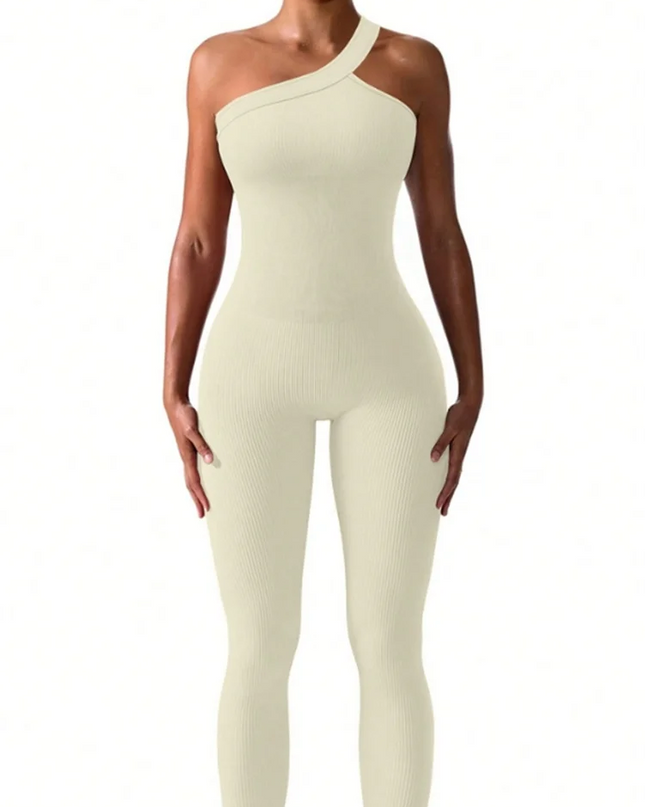 Women's One-Shoulder Ribbed Yoga Jumpsuit – Stylish Activewear