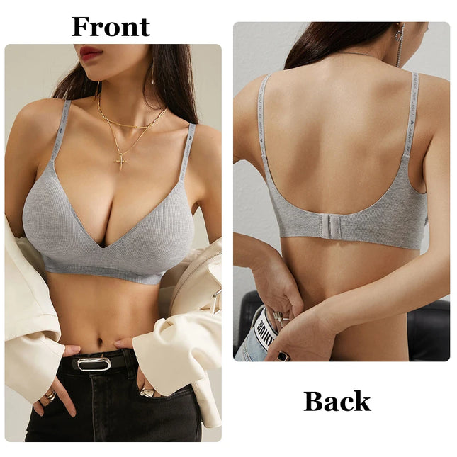 FINETOO 3-Piece Women's Striped Wireless Padded Deep V Bra with Breathable Design and Adjustable Straps