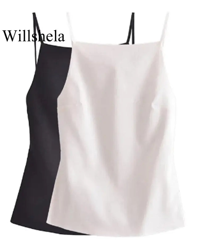 Women's Lace-Up Backless Camisole with Vintage Style, Thin Straps, and Square Collar