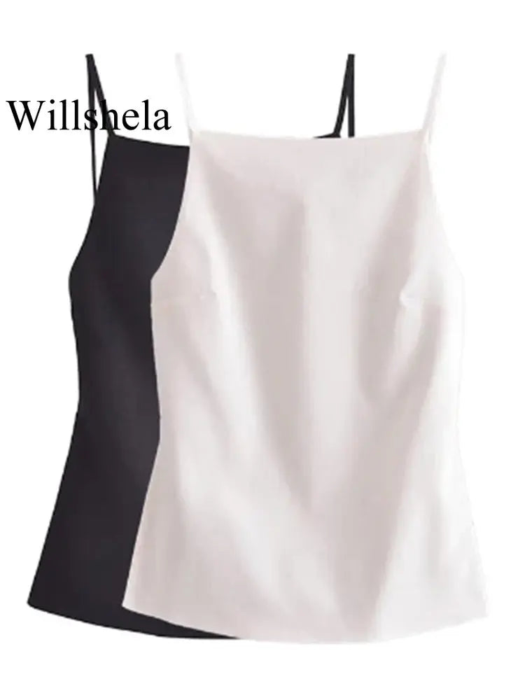 Women's Lace-Up Backless Camisole with Vintage Style, Thin Straps, and Square Collar